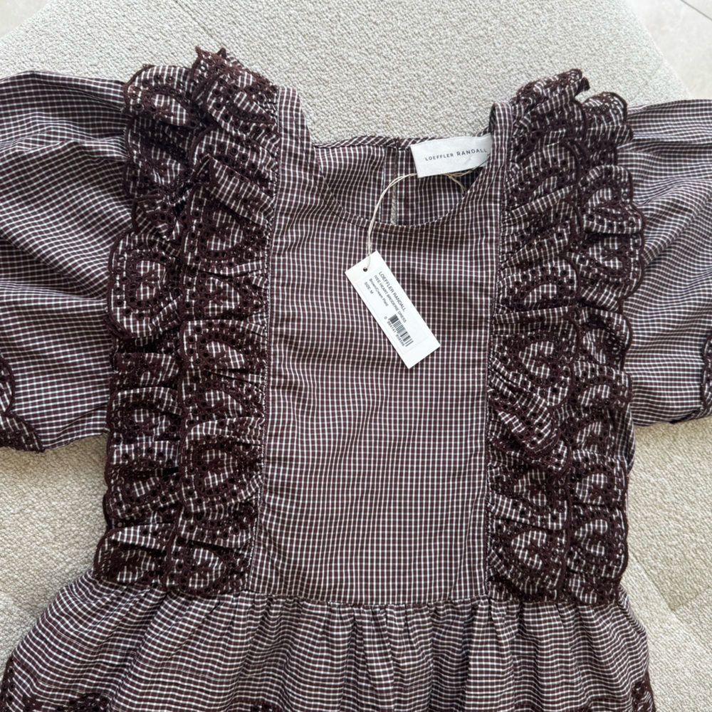 NWT LOEFFLER RANDALL IVEE HEART BROIDERIE DRESS-BROWN/CREME- SIZE M - Picture 3 of 7